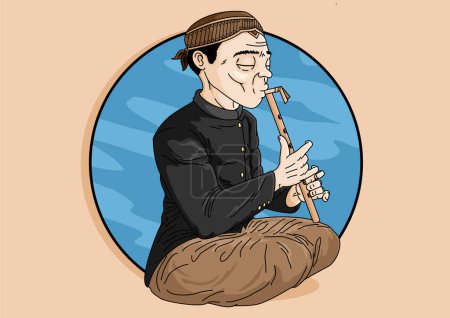 Illustration for Flute traditional sundanese musical instrument player vector illustration - Royalty Free Image