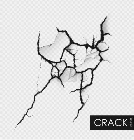 crack on the wall with broken pieces. Vector illustration