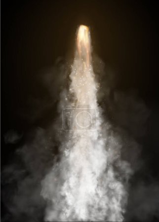 Téléchargez les illustrations : La fusée spatiale a démarré isolée sur fond noir. Illustration vectorielle - en licence libre de droit