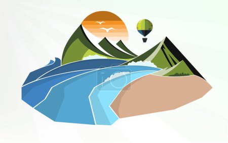 Photo for A seascape with the beach and mountains. Vector illustration - Royalty Free Image