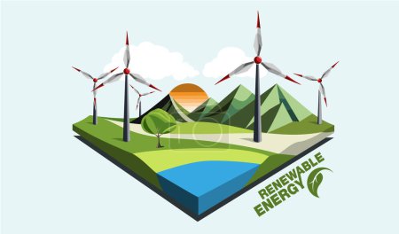 Photo for Renewable energy earth sun, wind and water. Vector illustration - Royalty Free Image