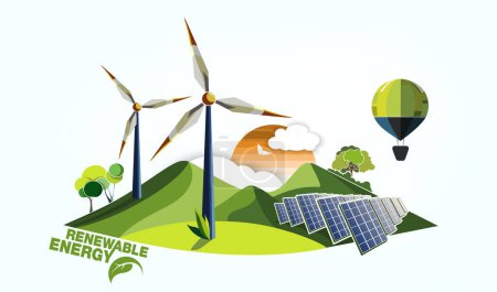 Photo for Renewable energy earth sun, wind and water. Vector illustration - Royalty Free Image