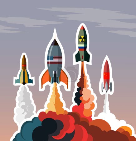 Photo for Launching rocket bomb with smoke. Vector illustration - Royalty Free Image