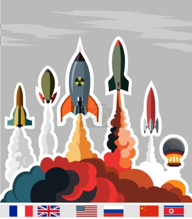 Téléchargez les illustrations : Lancement d'une fusée avec de la fumée. Illustration vectorielle - en licence libre de droit