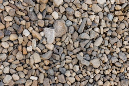 Foto de Una vista de cerca de guijarros surtidos, mostrando una variedad de formas, tamaños y tonos terrosos. - Imagen libre de derechos
