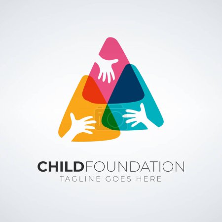 Childcare Foundation Logo design, hands in triangle icon, family care vector