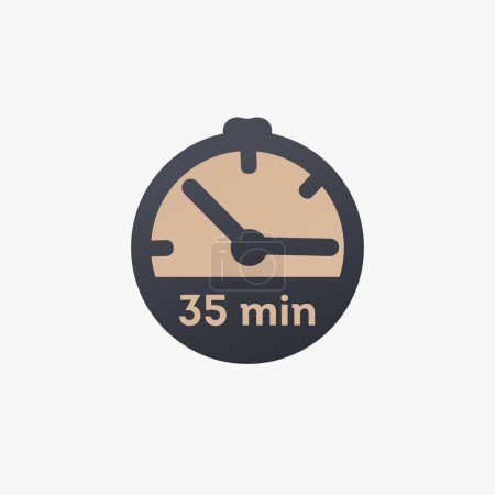 35 Minuten, Stoppuhr-Vektorsymbol. Die Uhr tickt flach. Bestandsvektorabbildung isoliert