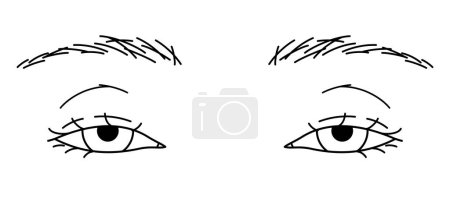 Illustration for Woman eyes, drooping eyelids, ptosis ,outline illustration - Royalty Free Image