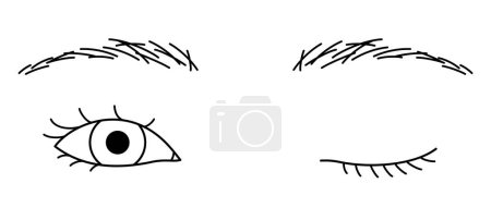 Illustration pour Femme clin d'oeil, couvercle mono, yeux amande, illustration de contour - image libre de droit