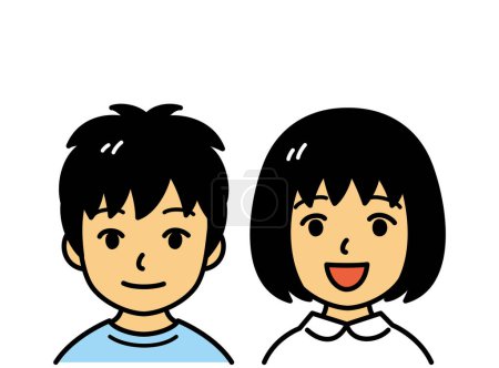 Illustration for Asian little boy and girl, smiling, vector illustration - Royalty Free Image