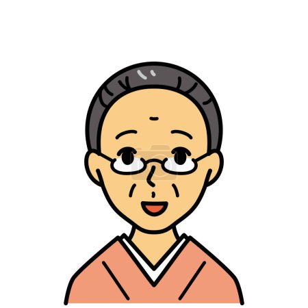 Illustration for Old woman wearing glasses in Japanese kimono, vector illustration - Royalty Free Image