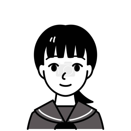 girl student, Japanese school uniform , vector illustration, black and white illustration