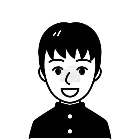 boy student, Japanese school uniform, vector illustration, black and white illustration