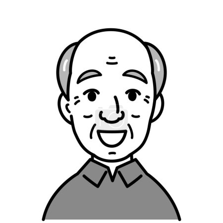 gentle old man, smiling, vector illustration, black and white illustration