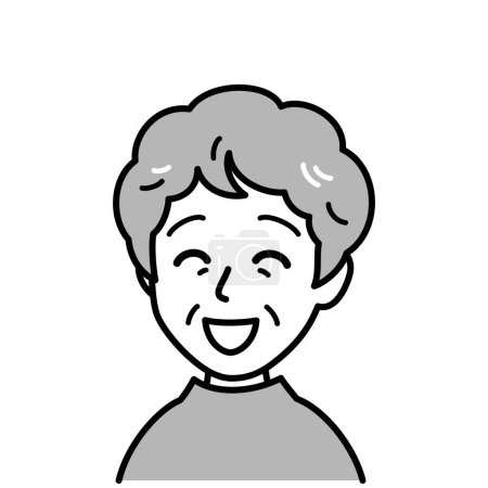 gentle old woman, smiling, vector illustration, black and white illustration