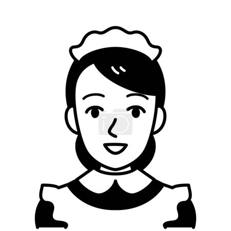 Frau in Dienstmädchenuniform, Vektorillustration, Schwarz-Weiß-Illustration