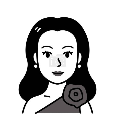 woman in dress, vector, illustration, black and white illustration