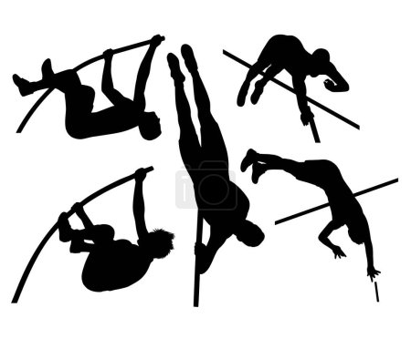 Illustration for Male pole vault athlete action pose silhouette - Royalty Free Image