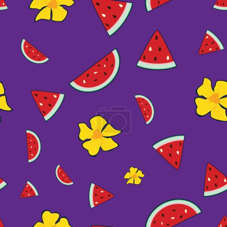 Photo for Fruity Watermelon Seamless Surface Pattern Design. A beautiful seamless surface pattern design inspired by red watermelon. A cute and adorable watermelon pattern design perfect for summer. - Royalty Free Image