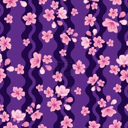 Un hermoso diseño de patrón de superficie sin costuras inspirado en la impresionante flor de sakura. Una explosión de flores rosadas.