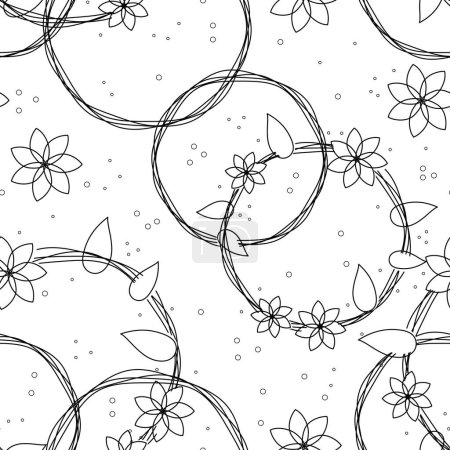 Photo for A cute illustration of a simple circular flower wreath with minimalistic flower design as seamless pattern repeat - Royalty Free Image