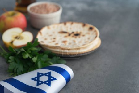 Jewish holiday of Pesach concept. Traditional Passover food. . High quality photo