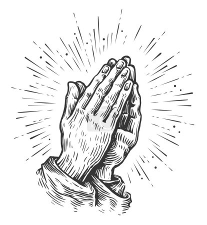 Photo for Praying Hands. Human hands folded in prayer in vintage engraving style. Pray symbol - Royalty Free Image