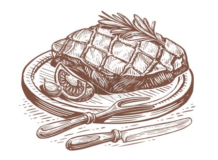 Photo for Meat for BBQ. Hand drawn sketch engraved illustration. Fresh farm organic food for barbecue or grill - Royalty Free Image