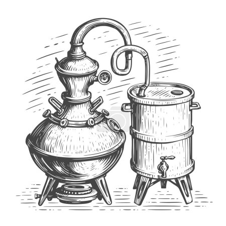 Foto de Retro equipment from copper tanks for distillation of alcohol. Distillery production vintage illustration isolated - Imagen libre de derechos
