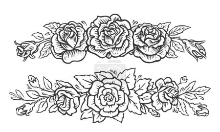 Photo for Floral frame border. Flowers and leaves, roses. Flourish design set. Vintage decorations sketch illustration - Royalty Free Image