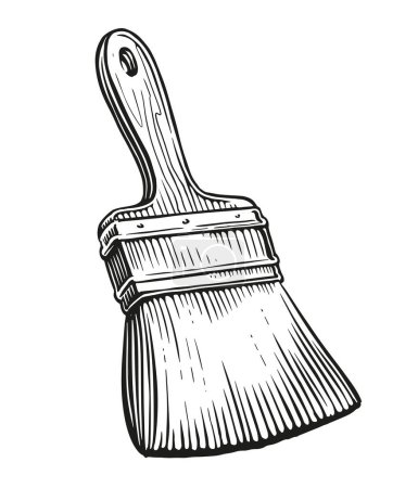 Foto de Pincel con mango de madera. Pintura y herramienta de trabajo doméstico. Ilustración del boceto - Imagen libre de derechos