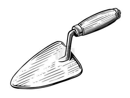 Photo for Construction trowel with wooden handle. Working tool for housework or repairs. Sketch illustration - Royalty Free Image