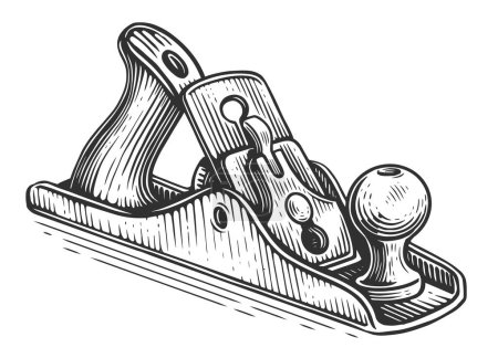 Foto de Plano de madera en estilo sketch. Herramienta de carpintería ilustración vintage - Imagen libre de derechos