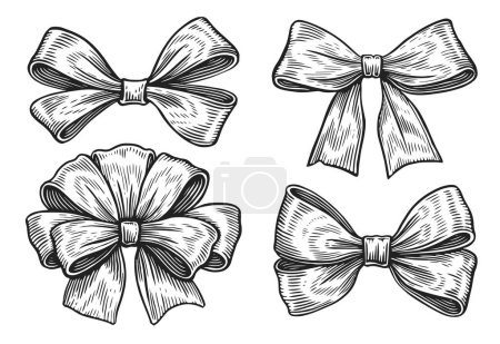 Photo for Hand drawn bow in sketch style. Vintage ribbons engraving illustration - Royalty Free Image