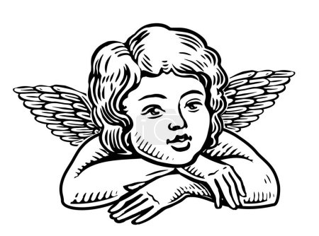 Photo for Cute baby with wings. Hand drawn little angel. Sketch vintage illustration - Royalty Free Image
