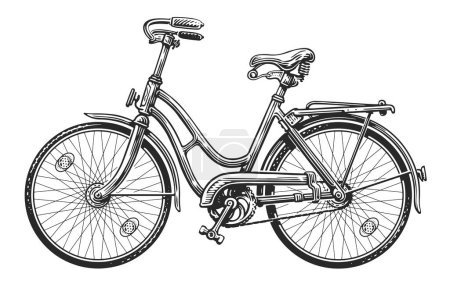 Photo for Women's retro bicycle, sketch. Hand drawn bike transport isolated - Royalty Free Image