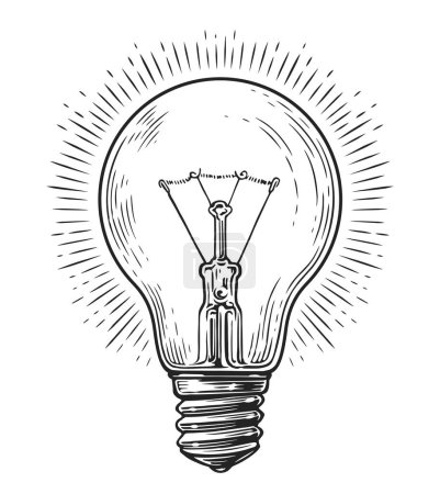 Photo for Light bulb and light rays. Lightbulb sketch illustration. Lamp idea business concept - Royalty Free Image