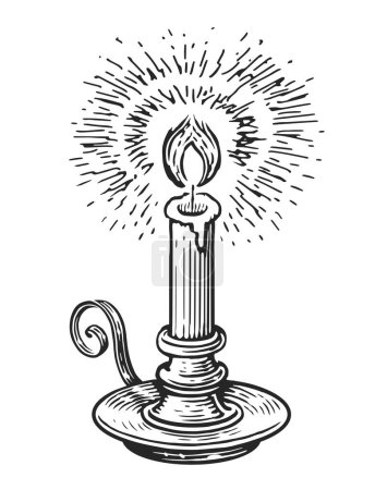 Téléchargez les photos : Candle holder with burning candlestick. Hand drawn sketch drawing - en image libre de droit