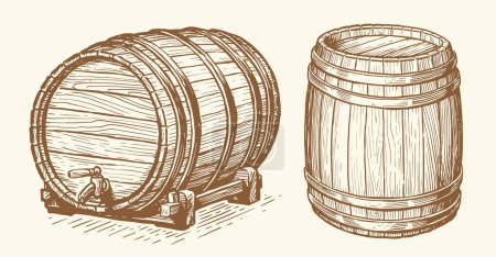 Ilustración de Cañón o barril de madera para almacenar alcohol. Ilustración vectorial dibujada a mano en estilo grabado vintage - Imagen libre de derechos