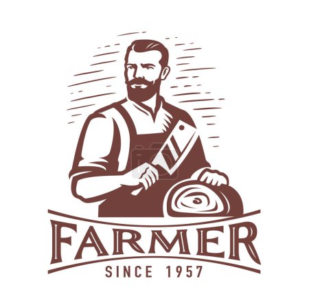 Illustration for Butcher shop logo emblem for design. Farm organic food badge. Vector illustration - Royalty Free Image