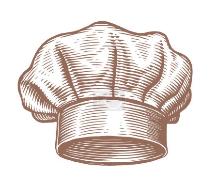 Téléchargez les illustrations : Chef hat, cook cap sketch style. Food concept. Design for restaurant or cafe menu. Engraved vector illustration - en licence libre de droit