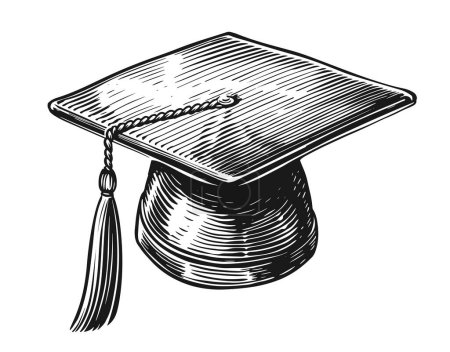 Téléchargez les illustrations : Graduation cap. Hand drawn student hat with tassel in sketch style. Education concept. Vintage vector illustration - en licence libre de droit