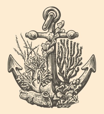 Illustration for Vintage sea anchor in old engraving style. Marine concept. Sketch vector illustration - Royalty Free Image