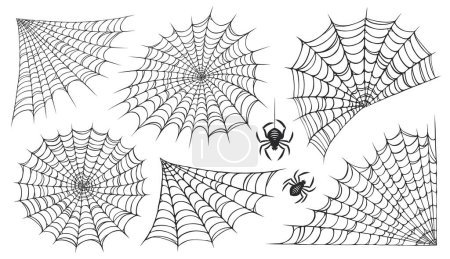 Ilustración de Telaraña aislada sobre fondo blanco. Juego de telarañas. Halloween concepto vector ilustración - Imagen libre de derechos