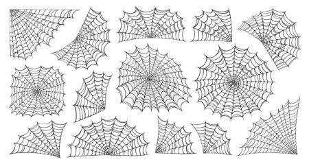 Illustration for Spider web set isolated on white background. Halloween cobweb frames. Vector illustration - Royalty Free Image