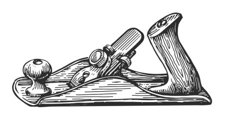 Illustration for Wood shaving tool sketch. Carpenter planer, jointer in vintage engraving style. Carpentry, workshop vector illustration - Royalty Free Image