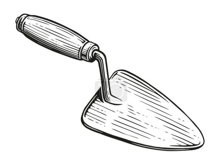 Illustration for Trowel with wooden handle. Construction tool for mortar and masonry work. Sketch vector illustration - Royalty Free Image