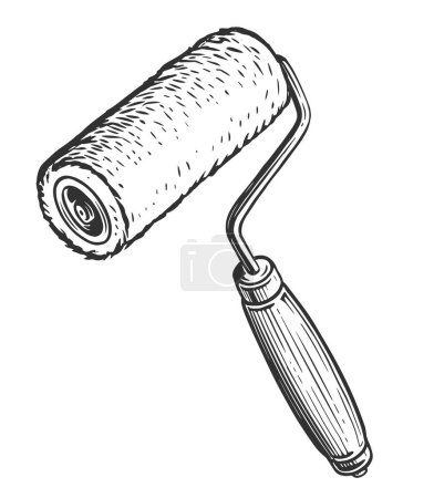 Illustration for Round roller paint brush with a handle. Sketch vintage vector illustration - Royalty Free Image