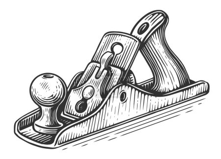 Illustration for Old planer, Shaving tool for woodwork. Woodworking, carpentry Sketch vintage vector illustration - Royalty Free Image