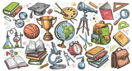 Illustration for Back to school supplies collection. Education objects set. Cartoon color vector illustration - Royalty Free Image